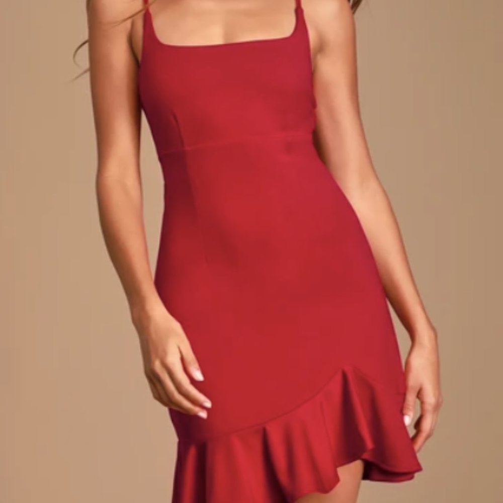 LULUS RED RUFFLED BODYCON MINI DRESS